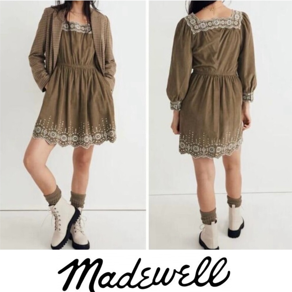 Madewell Women’s Sz S Embroidered Corduroy Square-Neck Mini Dress